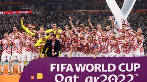 Croatia players celebrate with their FIFA World Cup Qatar 2022 third placed medals