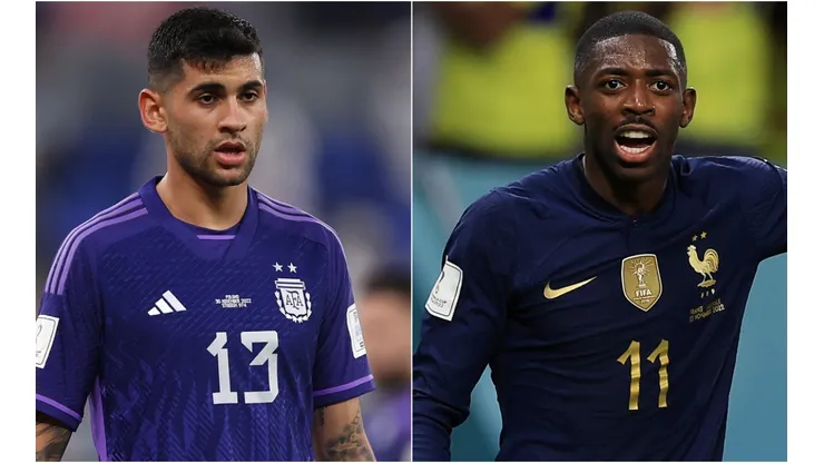 Cristian Romero of Argentina and Ousmane Dembele of France