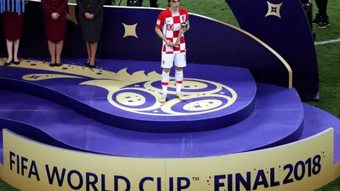 Luka Modric of Croatia receives the adidas Golden Ball award following the 2018 FIFA World Cup Final