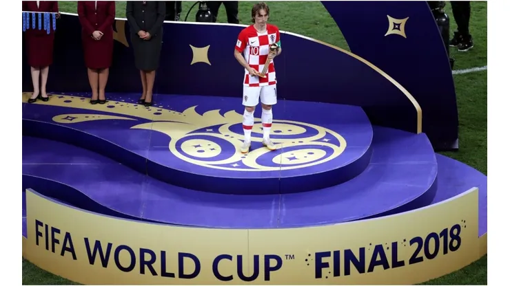 Luka Modric of Croatia receives the adidas Golden Ball award following the 2018 FIFA World Cup Final