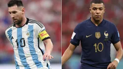 Lionel Messi of Argentina and Kylian Mbappe of France