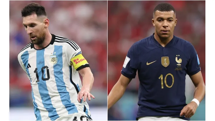Lionel Messi of Argentina and Kylian Mbappe of France