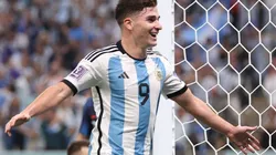 Julian Alvarez after scoring for Argentina