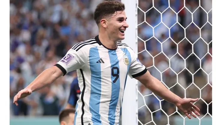 Julian Alvarez after scoring for Argentina