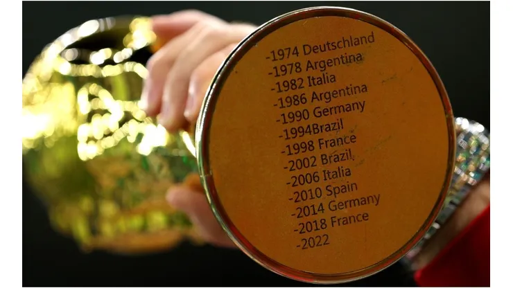 Detail of a replica FIFA World Cup Trophy