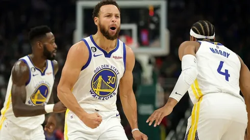 Stephen Curry, Moses Moody, and JaMychal Green