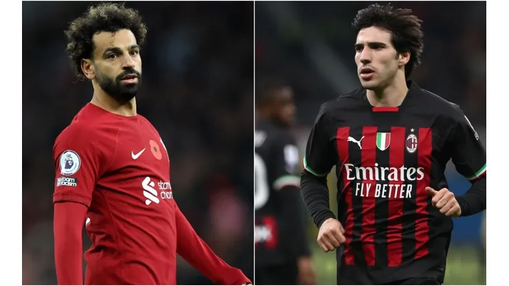 Mo Salah of Liverpool and Sandro Tonali of AC Milan