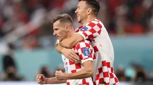 Mislav Orsic and Ivan Perisic of Croatia