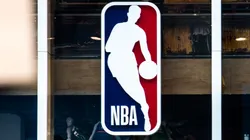 An NBA logo is shown at the 5th Avenue NBA store