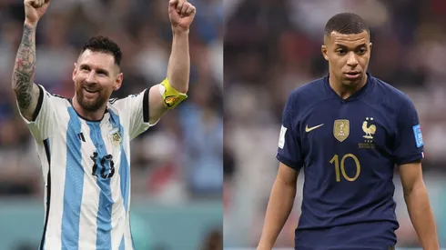 Lionel Messi of Argentina and Kylian Mbappe of France