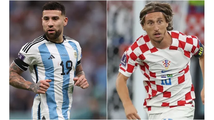 Nicolas Otamendi of Argentina and Luka Modric of Croatia