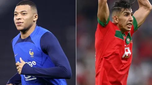 Kylian Mbappe of France and Jawad El Yamiq of Morocco