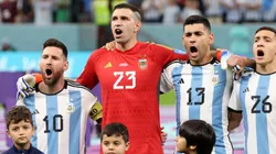 Lionel Messi, Emiliano Martinez, Cristian Romero and Nahuel Molina (from left to right) - Argentina - Qatar 2022