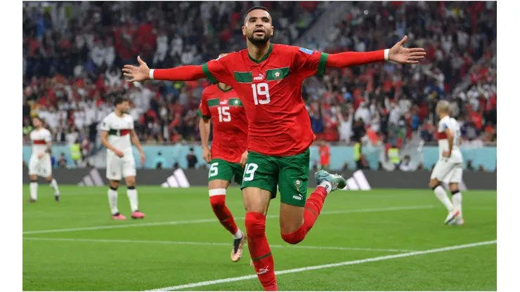 Youssef En-Nesyri of Morocco celebrates after scoring