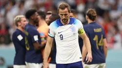 Harry Kane of England reacts after missing a penalty against France.