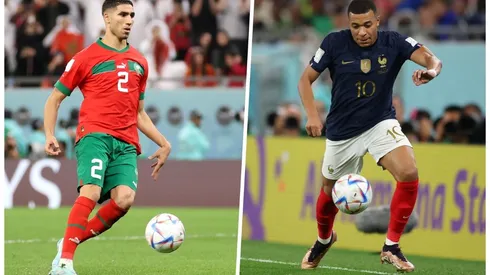 Achraf Hakimi (left) and Kylian Mbappe.