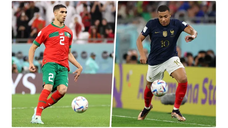 Achraf Hakimi (left) and Kylian Mbappe.