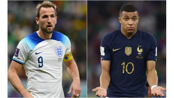 Harry Kane of England and Kylian Mbappe of France