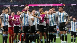 Argentina players celebrate after the 2-1 win during the FIFA World Cup Qatar 2022 Round of 16 match between Argentina and Australia at Ahmad Bin Ali Stadium on December 03, 2022 in Doha, Qatar.