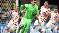 Dominik Livakovic of Croatia celebrates the win via a penalty shootout