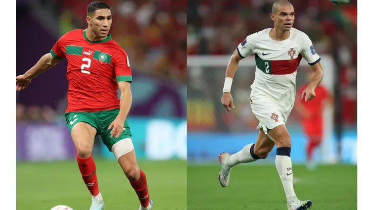 Achraf Hakimi of Morocco (left) and Pepe of Portugal (right)
