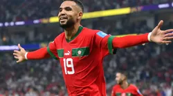Youssef En-Nesyri of Morocco celebrates after scoring against Portugal