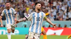 Lionel Messi of Argentina celebrates after scoring vs. Netherlands.