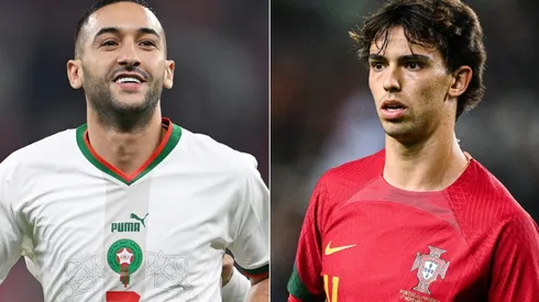 Hakim Ziyech of Morocco and Joao Felix of Portugal