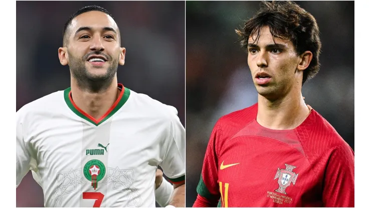 Hakim Ziyech of Morocco and Joao Felix of Portugal