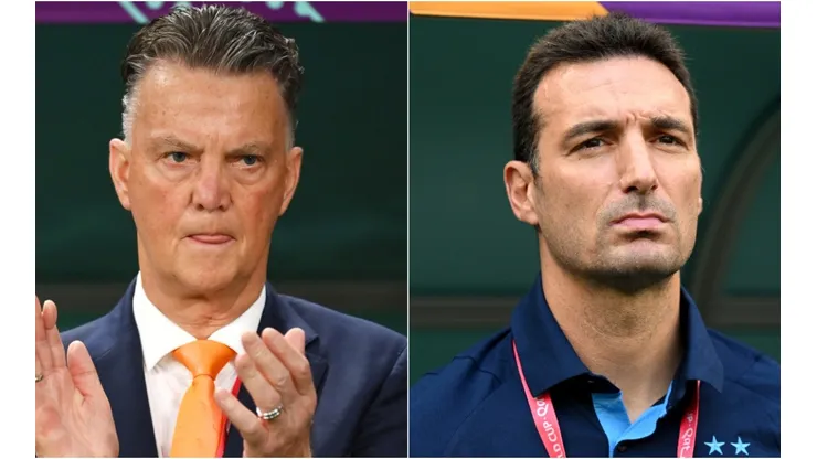 Louis van Gaal of Netherlands and Lionel Scaloni of Argentina