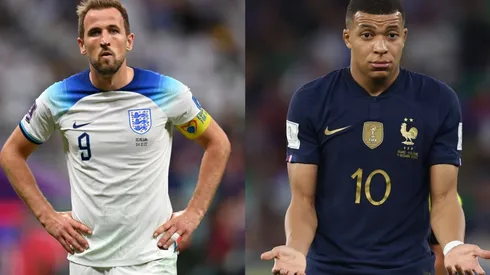 Harry Kane of England and Kylian Mbappe of France