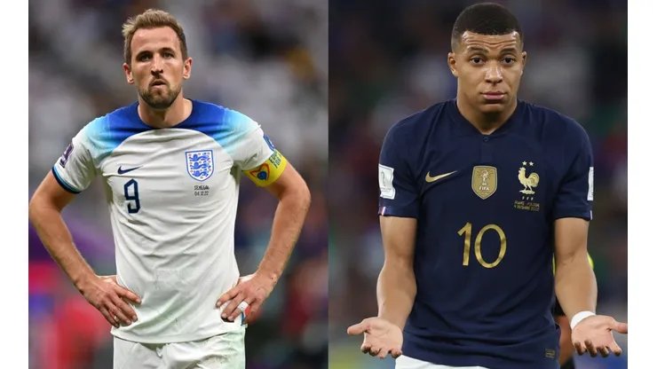 Harry Kane of England and Kylian Mbappe of France