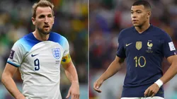 Harry Kane of England and Kylian Mbappe of France