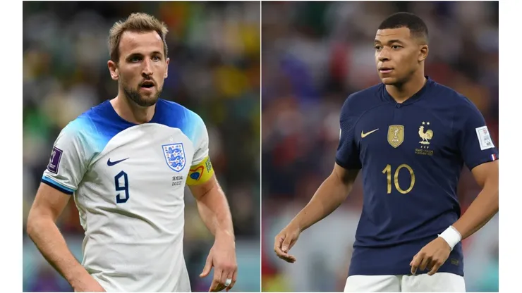 Harry Kane of England and Kylian Mbappe of France