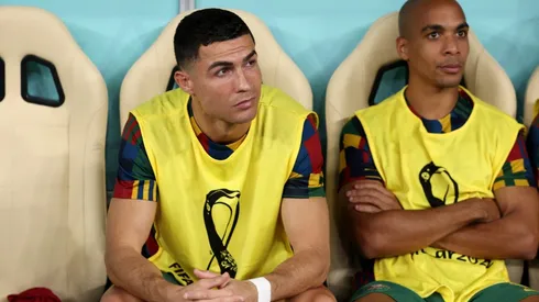 Cristiano Ronaldo looks on with teammates prior to the FIFA World Cup Qatar 2022 Round of 16