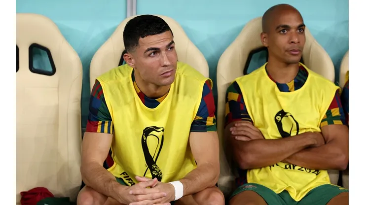 Cristiano Ronaldo looks on with teammates prior to the FIFA World Cup Qatar 2022 Round of 16
