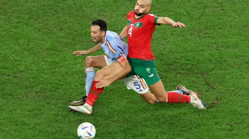 Sofyan Amrabat and Sergio Busquets in the Qatar 2022 World Cup