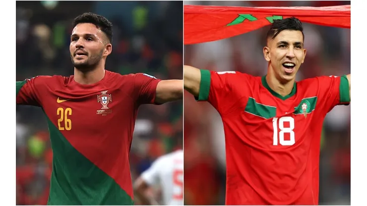 Goncalo Ramos of Portugal and Jawad El Yamiq of Morocco