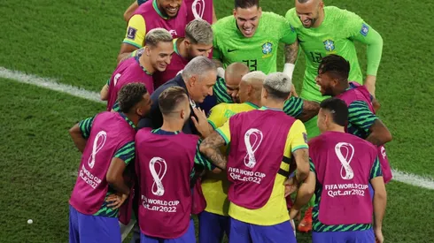 Brazil celebrate Richarlison's goal