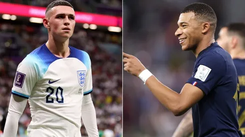 Phil Foden of England (L) and Kylian Mbappe of France (R)
