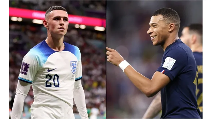 Phil Foden of England (L) and Kylian Mbappe of France (R)