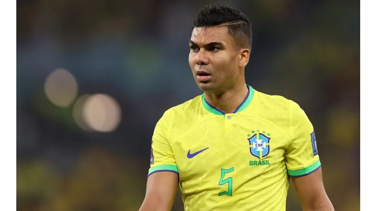 Casemiro of Brazil looks on during the FIFA World Cup Qatar 2022 Group G match between Brazil and Switzerland at Stadium 974 on November 28, 2022 in Doha, Qatar.