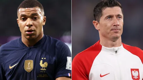 Kylian Mbappe of France and Robert Lewandowski of Poland