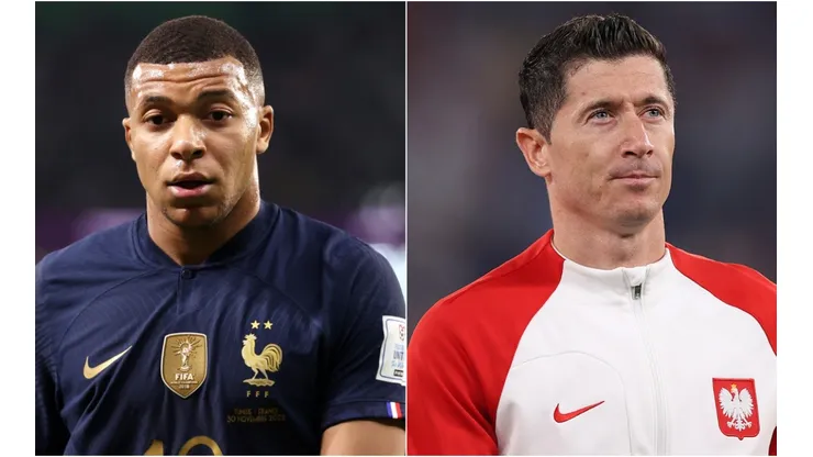 Kylian Mbappe of France and Robert Lewandowski of Poland