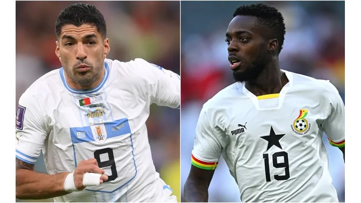 Luis Suarez of Uruguay and Inaki Williams of Ghana