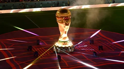 A giant FIFA World Cup trophy prior to thematch between Costa Rica and Germany.