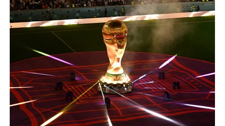 A giant FIFA World Cup trophy prior to thematch between Costa Rica and Germany.