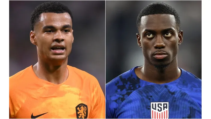 Cody Gakpo of Netherlands and Timothy Weah of the USMNT