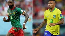 Nicolas Nkoulou of Cameroon and Gabriel Jesus of Brazil