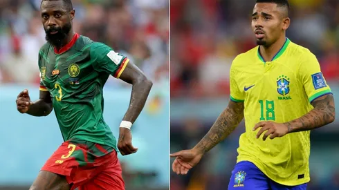 Nicolas Nkoulou of Cameroon and Gabriel Jesus of Brazil